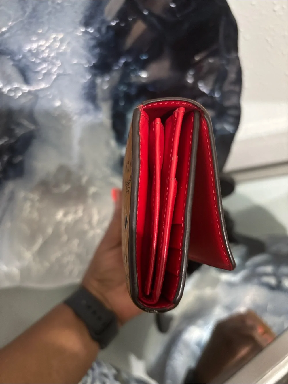 MCM Cognac Visetos Folded Logo Wallet - Picture 7 of 8